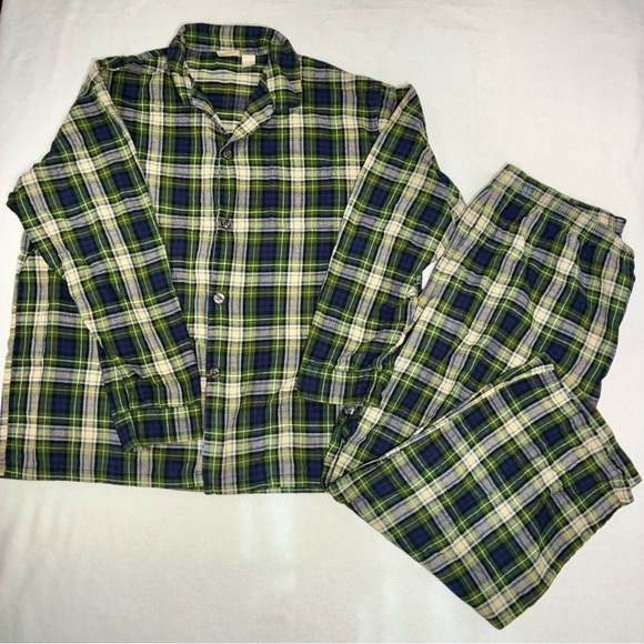 L.L. Bean Men’s Flannel Pajama Set Blue Green Plaid Shirt Pants Size XXL Tall - Picture 1 of 8